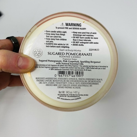 NWT Bath & Body Works 3 Wick Candle Sugared Pomegranate. Up to 60 hours burn - Picture 7 of 7